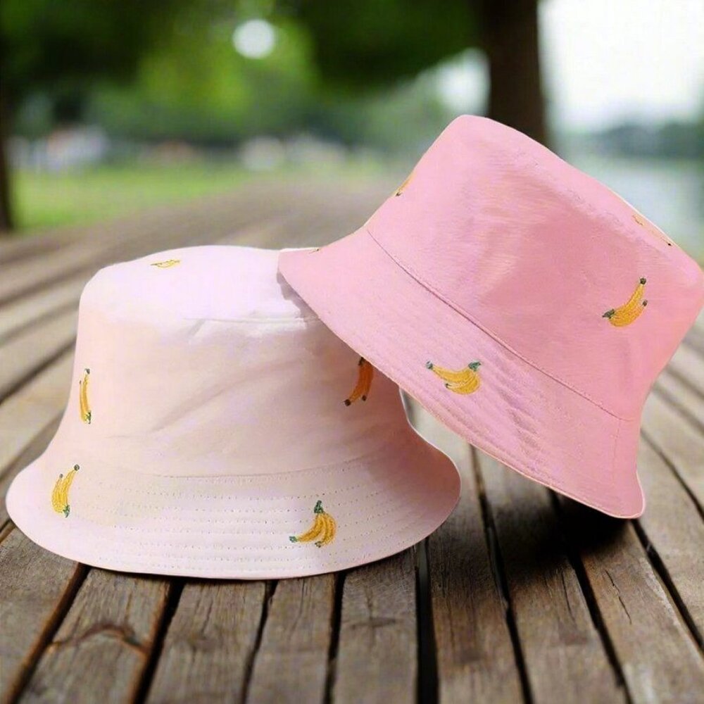 Everlynn Banana Embroidered Reversible Bucket Hat White Pink Gift Packaged - Picture 3 of 8